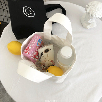 Simple Solid Color Smiley Print Canvas Shopping Bag