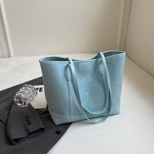 Women Fashionable Solid Color Large Capacity PU Tote Bag