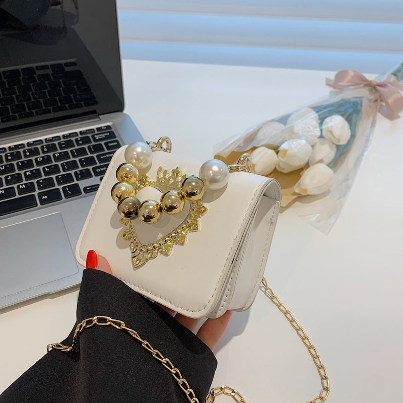 Women Fashion Elegant Heart Pearl Handbag Crossbody Small Square Bag