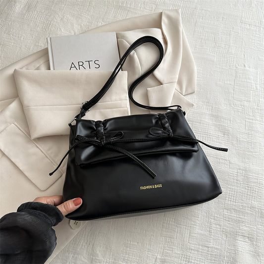 Sac à bandoulière en PU à rabat et nœud pour femme, grande capacité, tendance, été 
