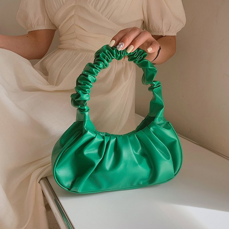 Sac à bandoulière plissé de couleur unie pour femme 