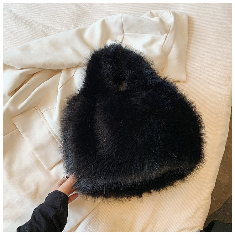 Sac à main en peluche de couleur unie pour femme, automne et hiver 