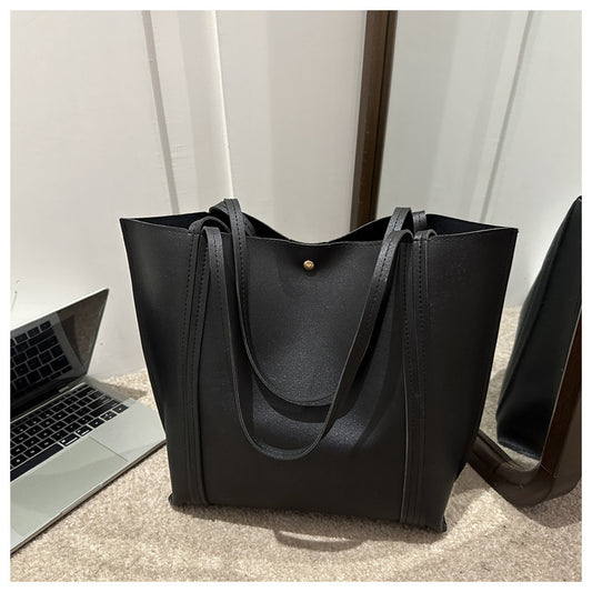 Women Fashionable Solid Color Large Capacity PU Tote Bag