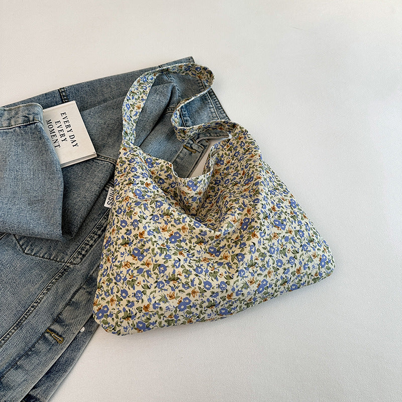 Women Casual Large-Capacity Small Tiny Flower Printed Canvas Tote Bag