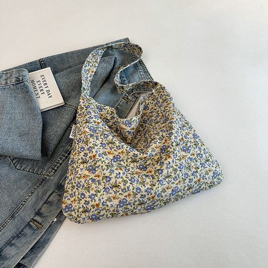 Women Casual Large-Capacity Small Tiny Flower Printed Canvas Tote Bag