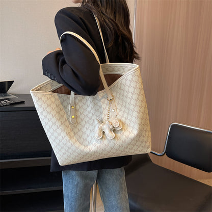 Women Fashion Casual Large Capacity Pendant Decorative PU Tote Bag
