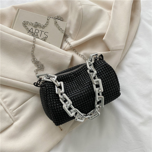 Sac bandoulière à fermeture éclair et chaîne diamantée pour femme, tendance pour l'été 