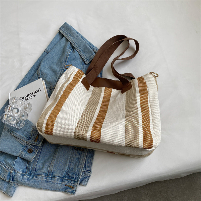 Women'S Fashion Stripe Large Capacity Canvas Tote Bag