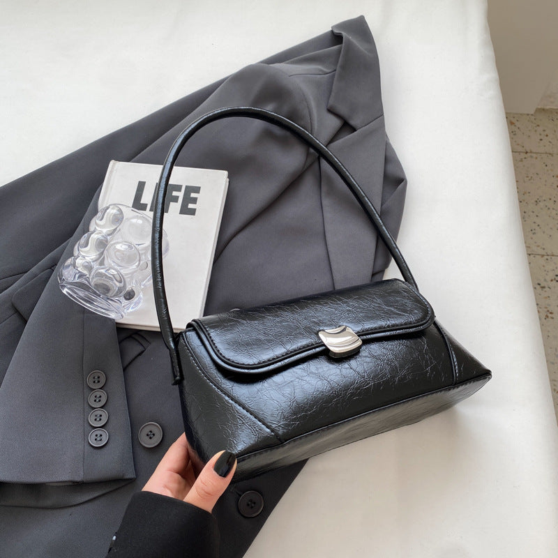 Sac à bandoulière carré simple et uni en PU pour femme, avec bouton magnétique et rabat 