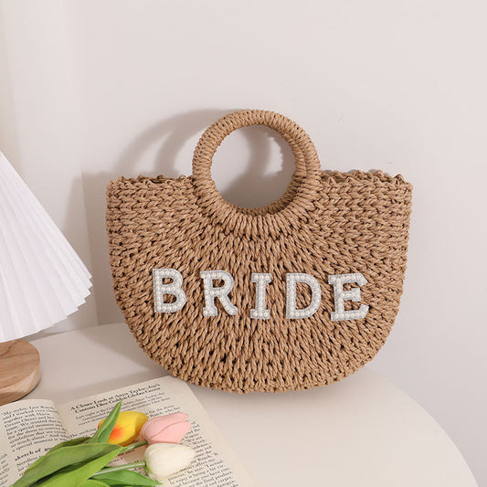 Bohemian Fashion Letter Semi-Round Straw Woven Handbag