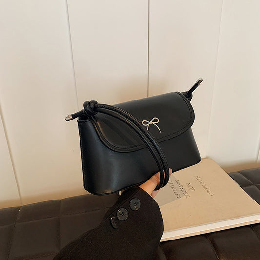 Sac à bandoulière carré à rabat avec nœud décoratif de couleur unie pour femmes 