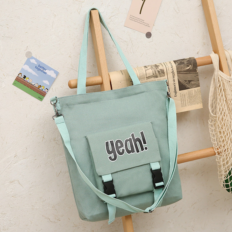 Student Campus Large-Capacity Square Canvas Shoulder Tote Bag Letter Shopping Bag