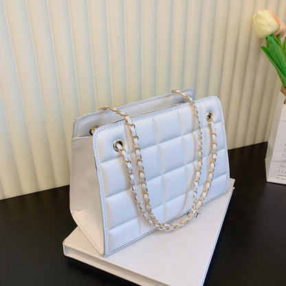 Women'S Fashion Check Indentation Simple Chain Small Square Bag