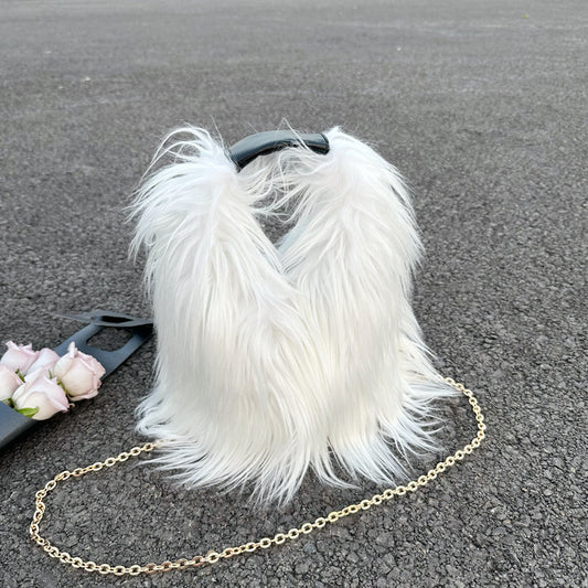 Sac à bandoulière en peluche de couleur unie pour femme 