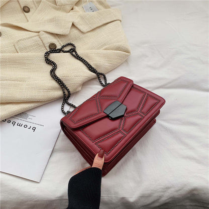Women Fashion Casual PU Solid Color Rivet Chain Crossbody Bag