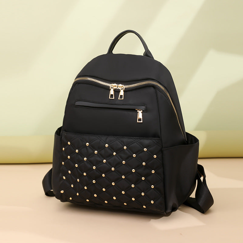 Women Fashionable Simple Oxford Fabric Large Capacity Zipper Backpack