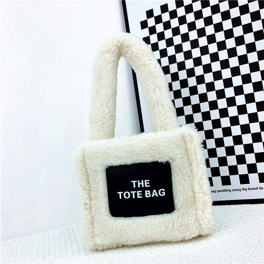 Autumn Winter Women Fashion Letter Plush Square Mini Handbag