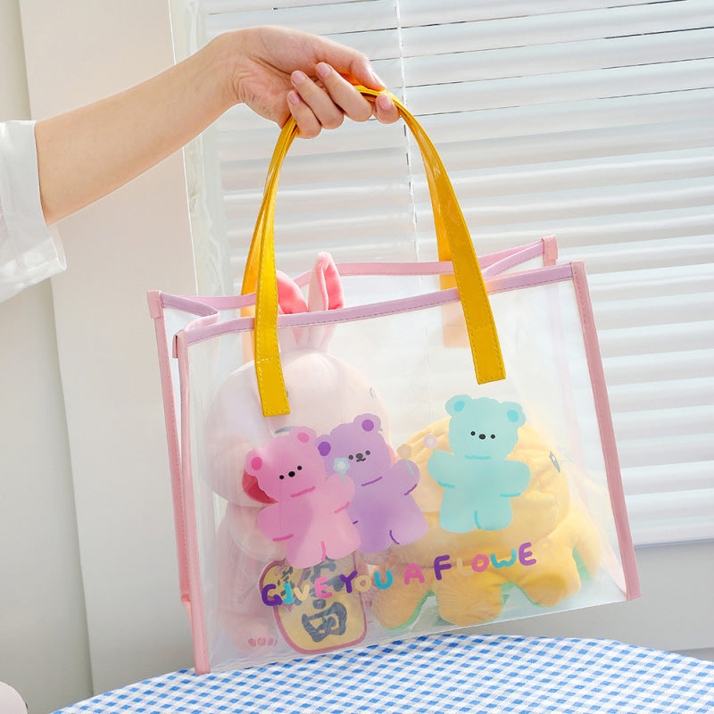 Women Fashion Cartoon Bear Transparent Clear Waterproof Shoulder Bag