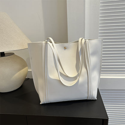 Women Fashionable Solid Color Large Capacity PU Tote Bag