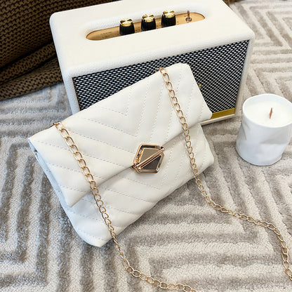 Women Fashion Basic Solid Color Pu Metal Lock Chain Crossbody Mini Square Bag