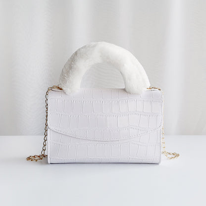 Sac à bandoulière tendance en peluche crocodile de couleur unie 