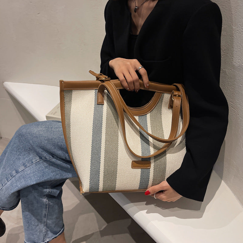 Women Fashion Canvas Stripe Shoulder Bag