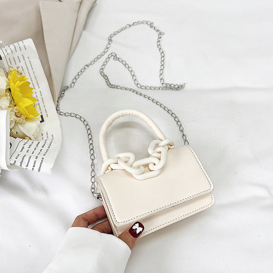 Mini sac à bandoulière carré à rabat et chaîne pour femme, simple et tendance, couleur unie 