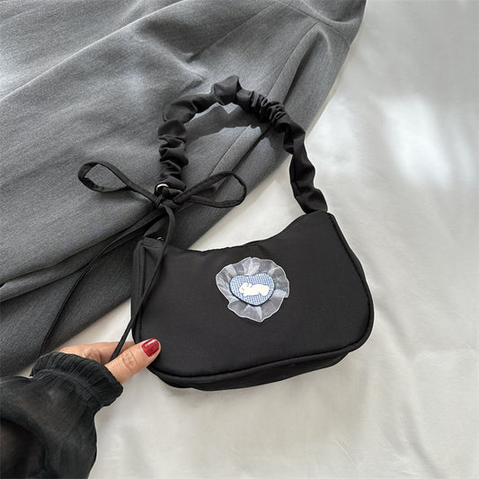 Sac à bandoulière carré décoratif en maille cœur de couleur unie pour femme 