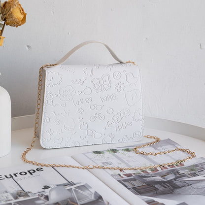 Women Fashion Heart Bow Cloud Embossed Flap Chain Square Crossbody Bag