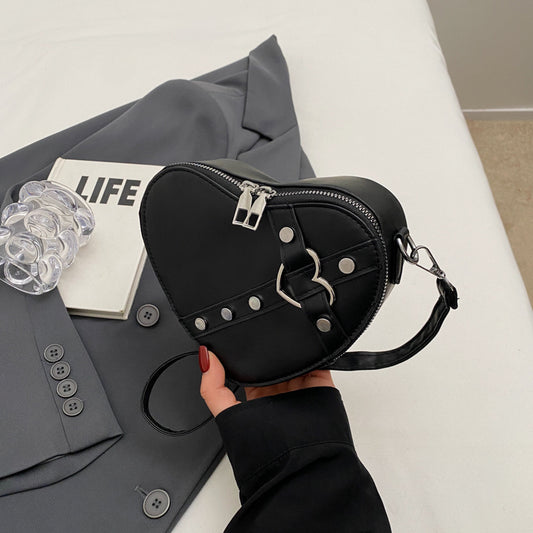 Sac à bandoulière en PU avec fermeture éclair en forme de cœur pour femme 