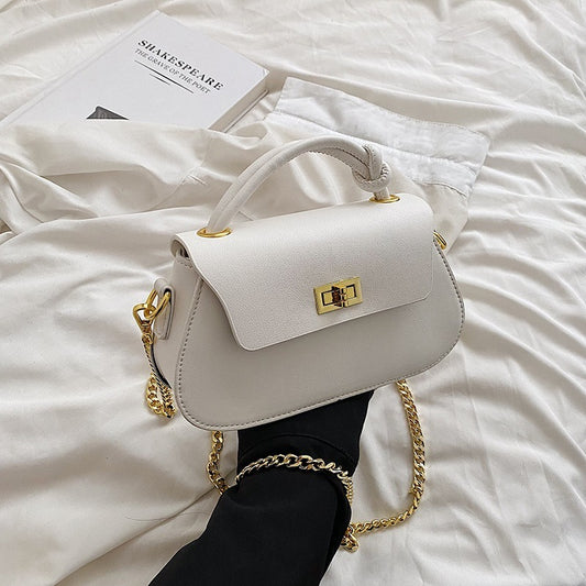 Women Fashion Solid Color Clap Lock Chain Crossbody Bag