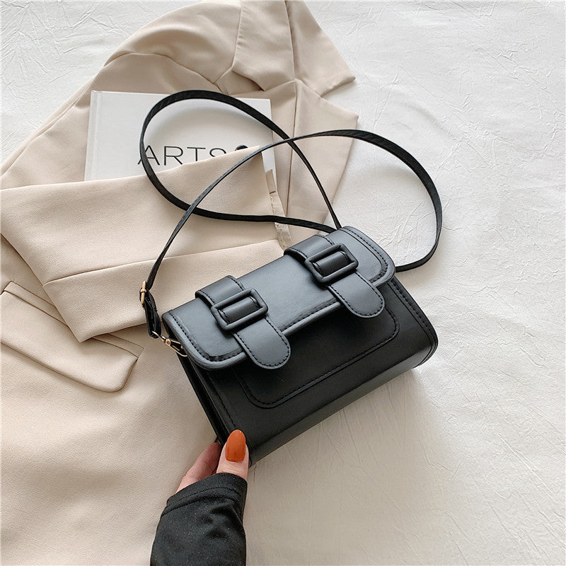 Women Fashionable Simple Belt Buckle Flap Square Crossbody Bag