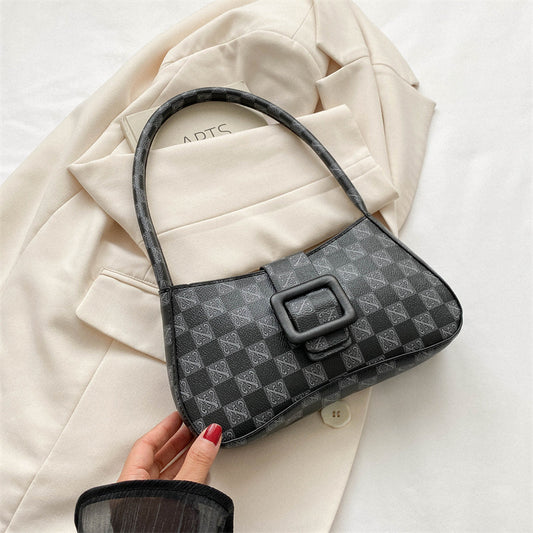 Sac à bandoulière à rabat avec boucle de ceinture imprimée rhomboïde pour femme 