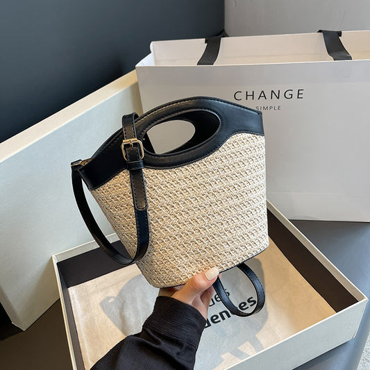Sac seau en paille tissée à la mode pour femmes, sac à bandoulière d'été 