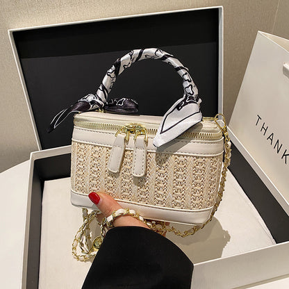 Sac à bandoulière carré tissé à la mode pour femme avec chaîne et fermeture éclair 