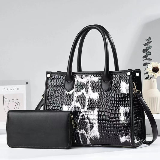 Vintage Elegant Women Snakeskin Pattern Pu Tote Bag Handbag