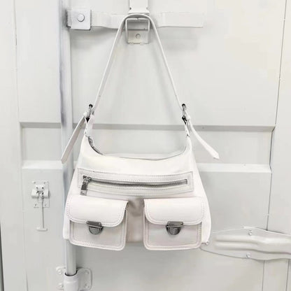 Women Fashion Simple Solid Leather Large Capacity Shoulder Zipper Underarm Bag