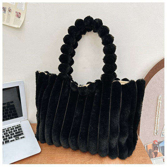 Women Fashion Solid Color Plush Large Capacity Square Tote Bag