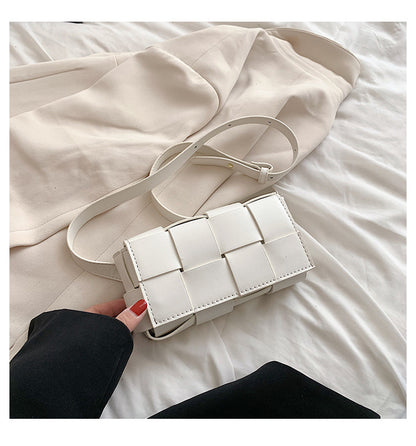 Sac à bandoulière carré en PU tissé à carreaux de couleur unie pour femme 