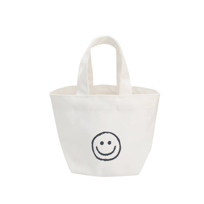 Simple Solid Color Smiley Print Canvas Shopping Bag