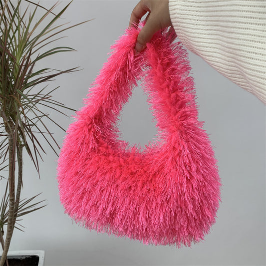 Autumn And Winter Women Fashion Plush Solid Color Handbag
