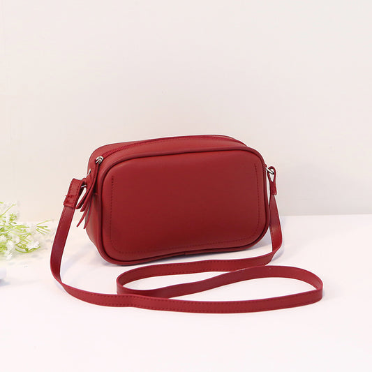 Women Fashionable Simple Solid Color Square Zipper PU Crossbody Bag