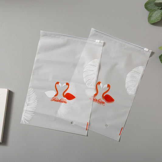 Translucent Frosted Cygnet Feather Printing Zipper Storage Gift Clothing Packaging Bag