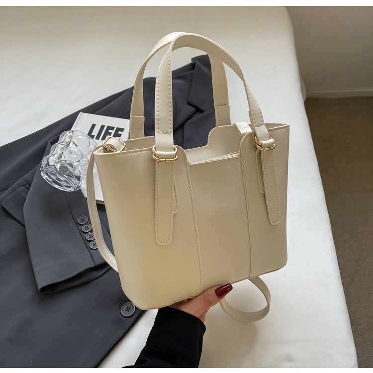 Summer Women Fashionable Solid Color Large Capacity PU Handle Shoulder Bag