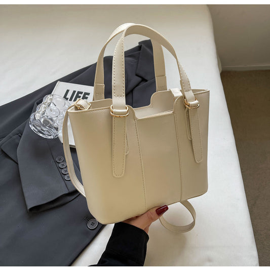 Summer Women Fashionable Solid Color Large Capacity PU Handle Shoulder Bag