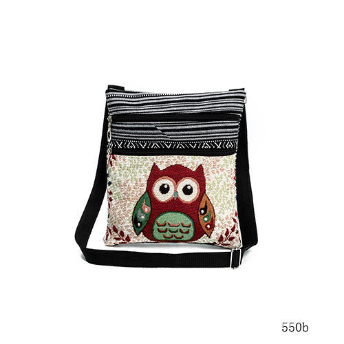 Women'S Ethnic Double Zip Owl Print Shopping Bag