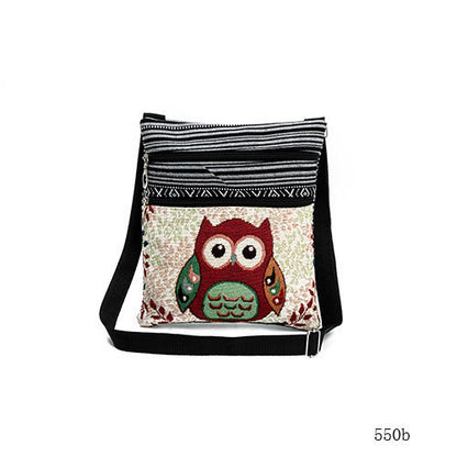 Women'S Ethnic Double Zip Owl Print Shopping Bag