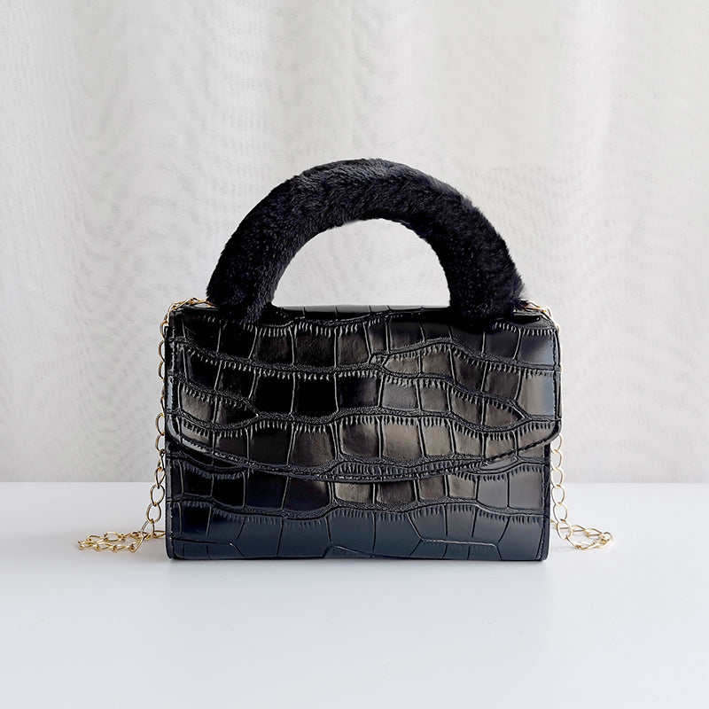 Sac à bandoulière tendance en peluche crocodile de couleur unie 