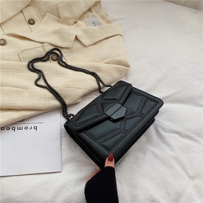 Women Fashion Casual PU Solid Color Rivet Chain Crossbody Bag