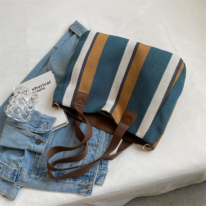 Women'S Fashion Stripe Large Capacity Canvas Tote Bag